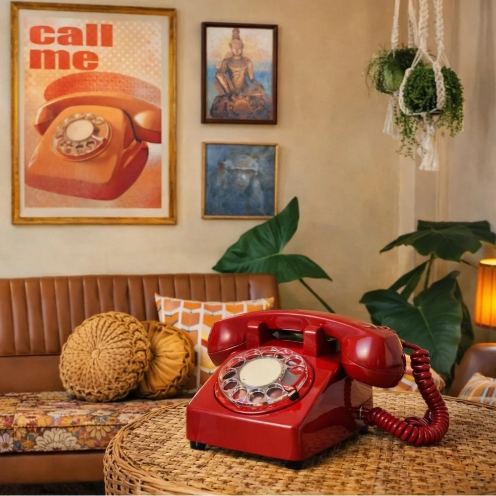 VTG Western Bell 500,Clear Rotary-Dial Telephone, Red Finish,Retrofitted Cord - Picture 2 of 11